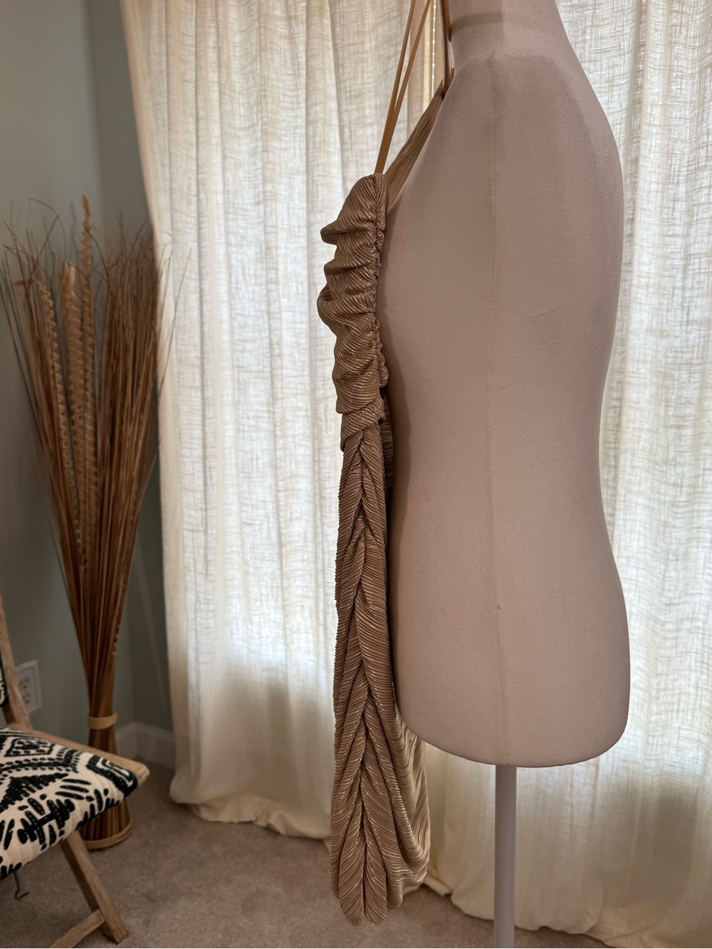 Odyssey Goddess Gold Ribbed Lamé Mini Dress Size S - Picture 4 of 6